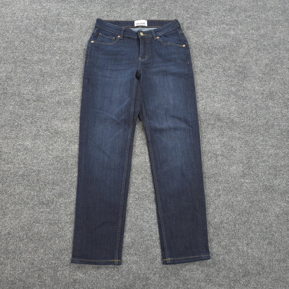 DU/ER Jeans Womens 25x28 Dark Blue Slim Straight Mid Rise Stretch Denim Coolmax